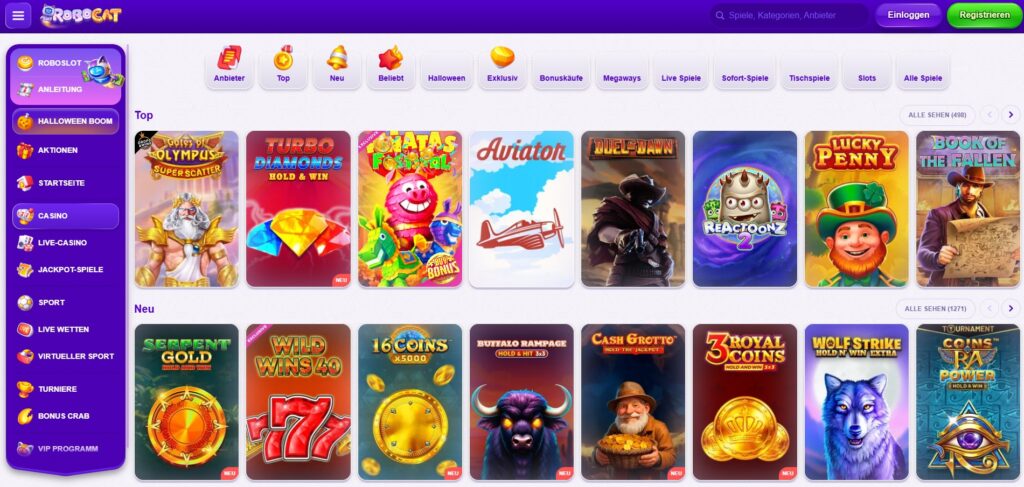 Vielfältiges Spielportfolio Robocat